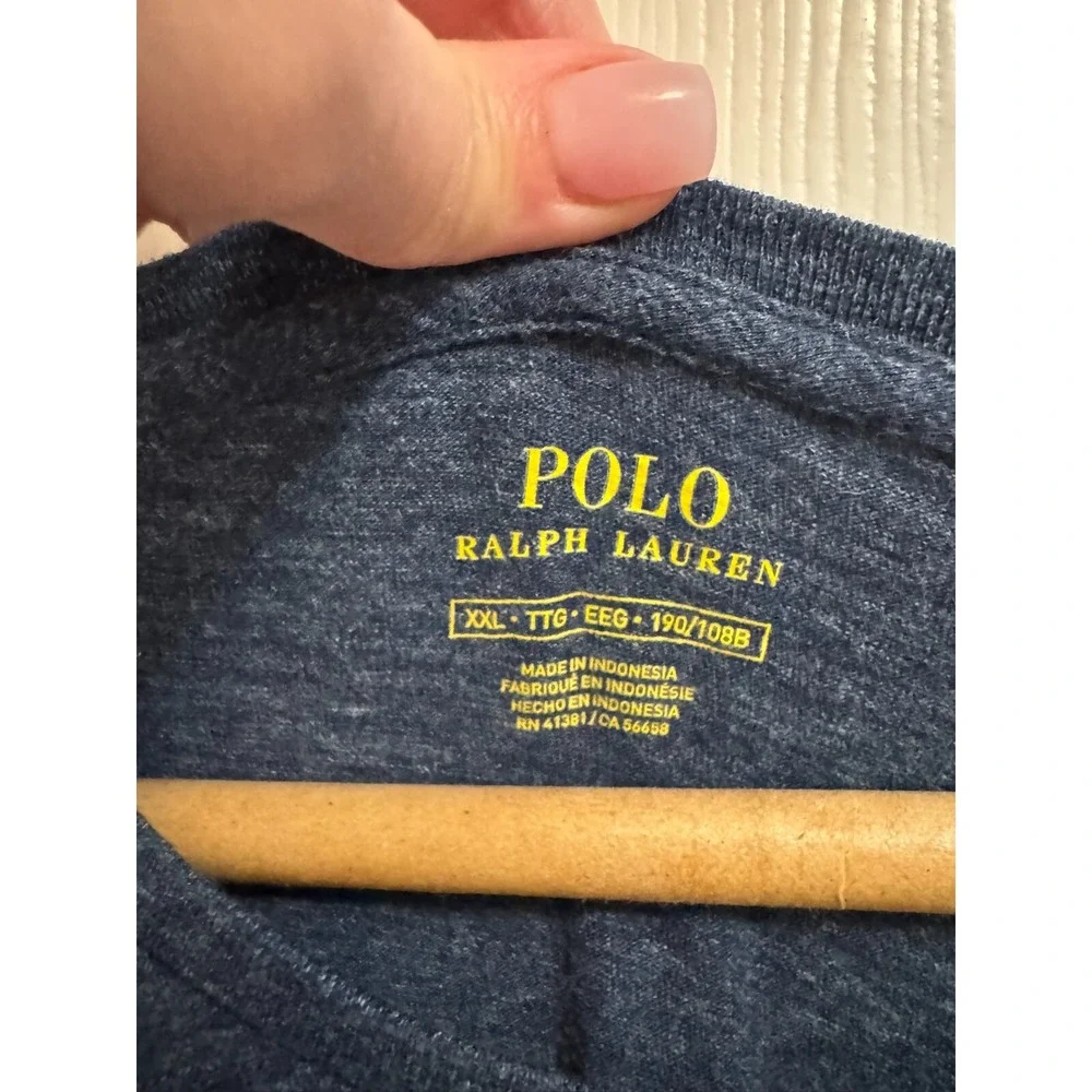 POLO RALPH‎ LAUREN CREW T-SHIRT 2XL NAVY BLUE LONG SLEEVE White PONY